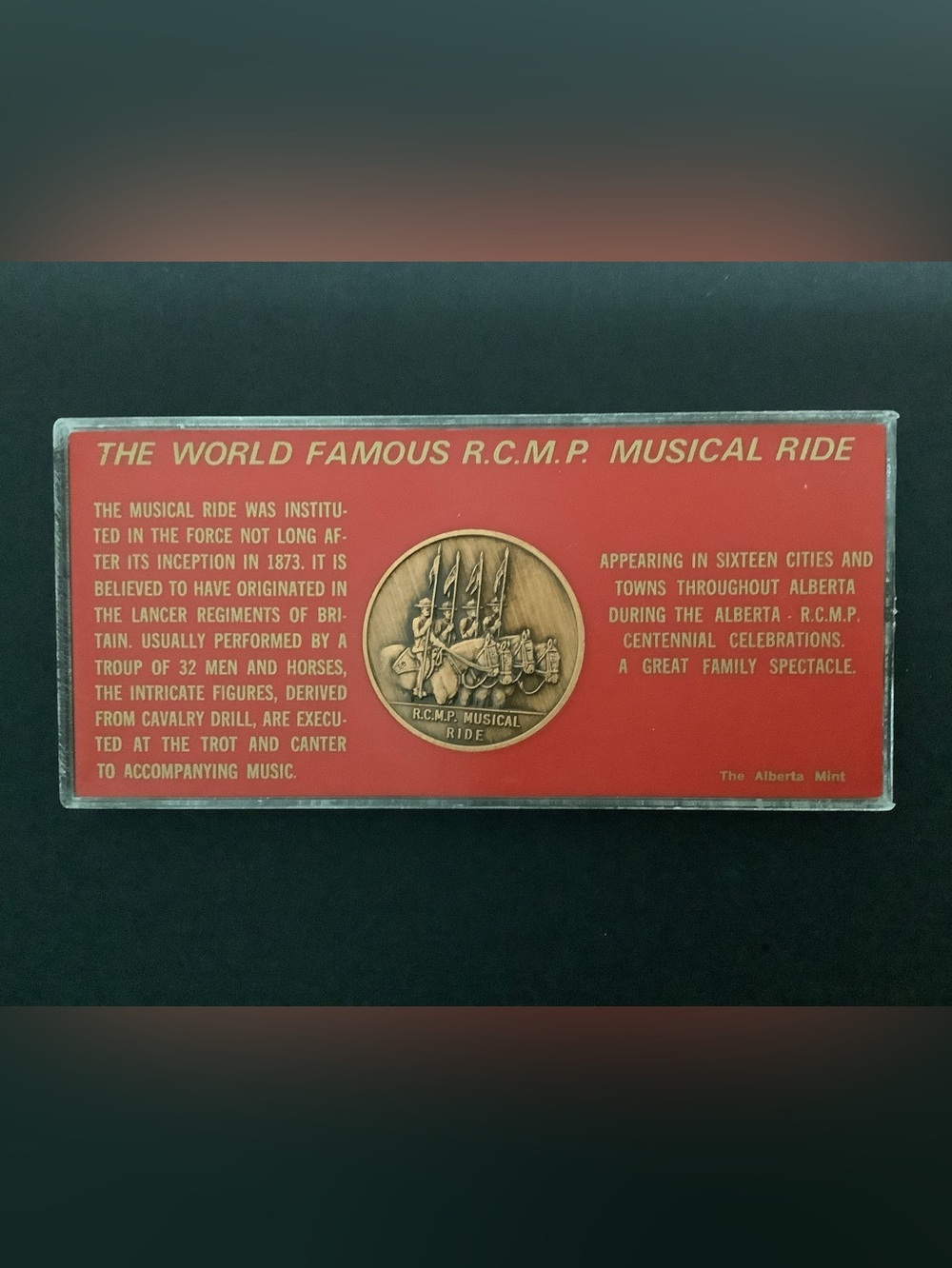 Rare Collectible 1974 Coin The World Famous R.C.M.P. Musical Ride Alberta Mint